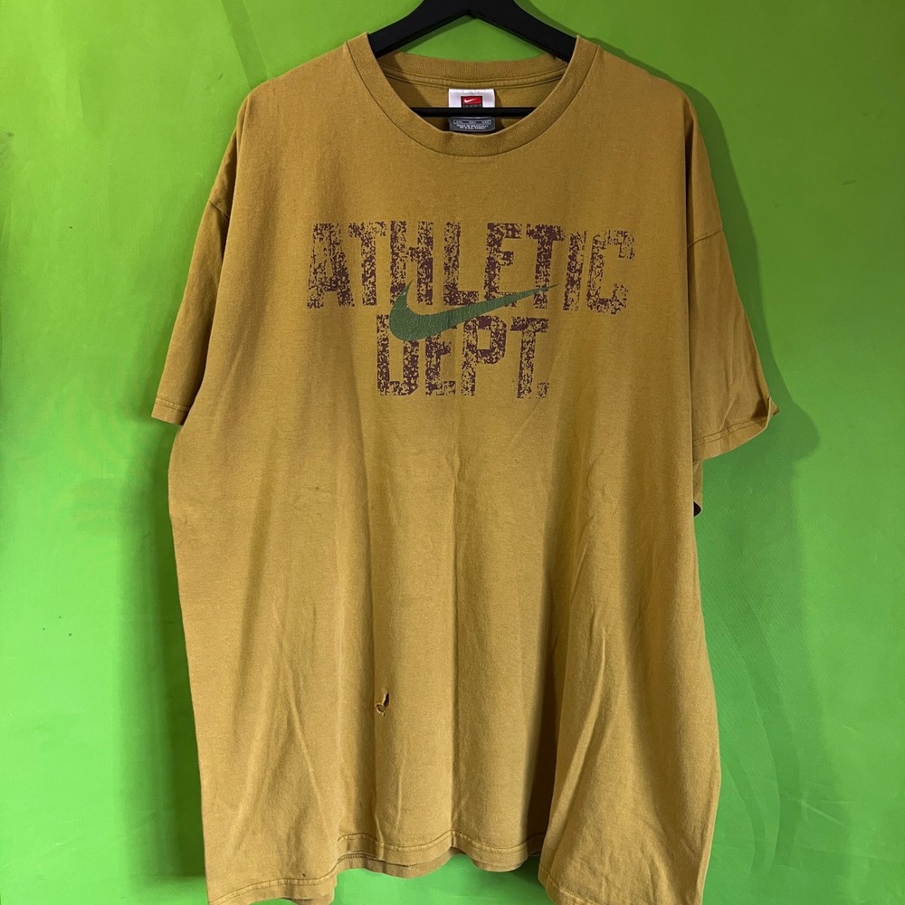 Vintage Nike Team Athletic Dept T Shirt XXL Gold Yellow Sports Swoosh Graphic